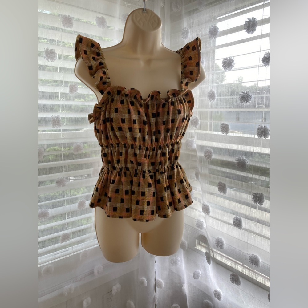 Eva Franco for Anthropology - brown and black flattering  blouse